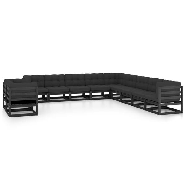 vidaXL Garden Lounge Set Black and Anthracite Solid Pine Wood 11 Piece Set