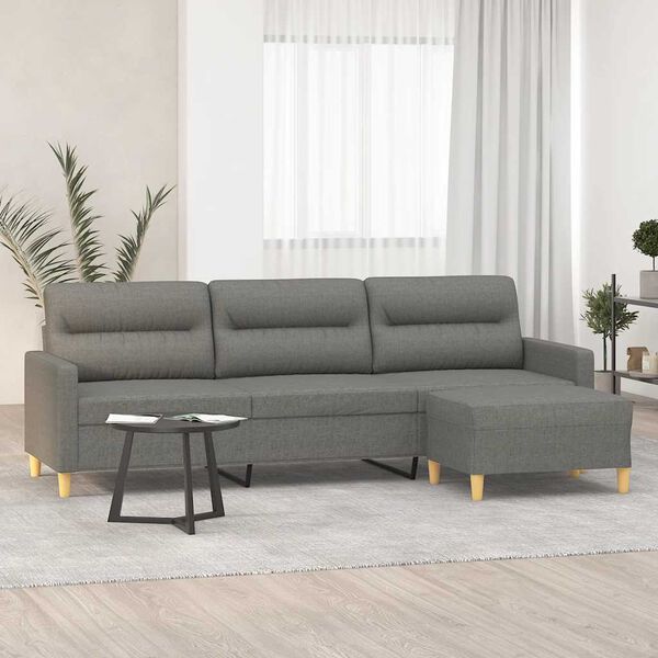 vidaXL 3-Seater Sofa with Footstool Dark Gray 82.7" Fabric