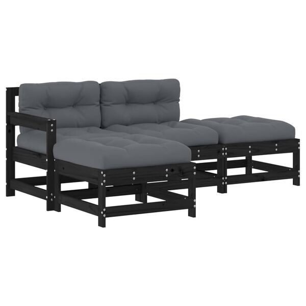 vidaXL Garden Lounge Set Black Solid pine wood, Plywood, Oxford fabric