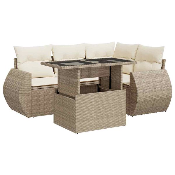 vidaXL Garden Sofa Set Beige PE Rattan Medium Removable Covers