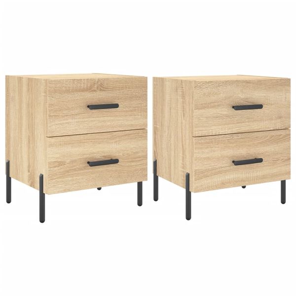 vidaXL Bedside Cabinet Set of 2 Sonoma oak Engineered wood, Iron Compact