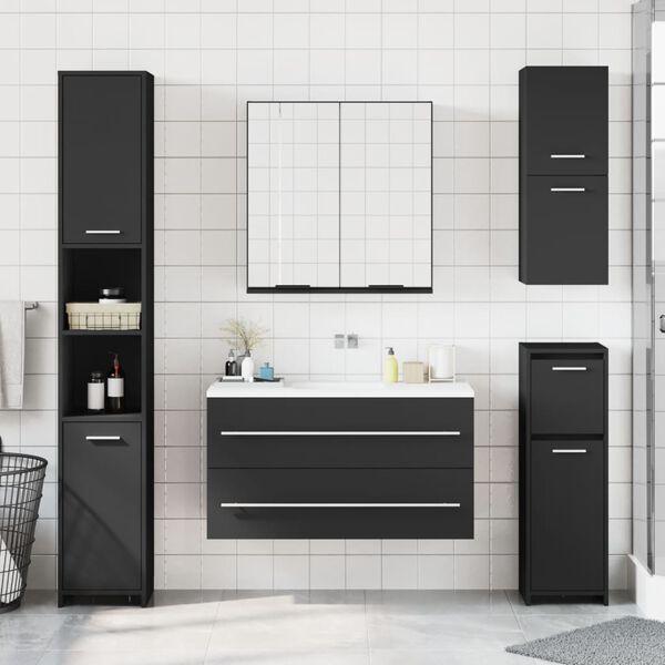 vidaXL Bathroom Mirror Cabinet Black Engineered Wood Medium Mirror