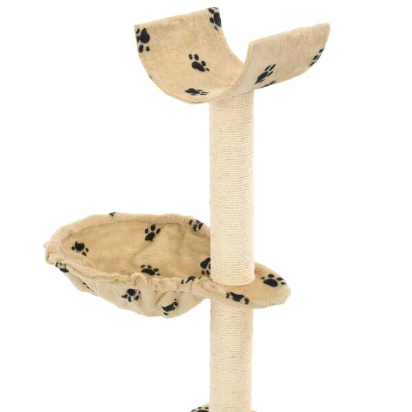 vidaXL Cat Tree Beige with paw prints Soft plush, particle board, sisal rope