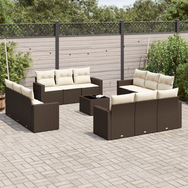 vidaXL Garden Sofa Set Brown Poly Rattan Large Removable Covers