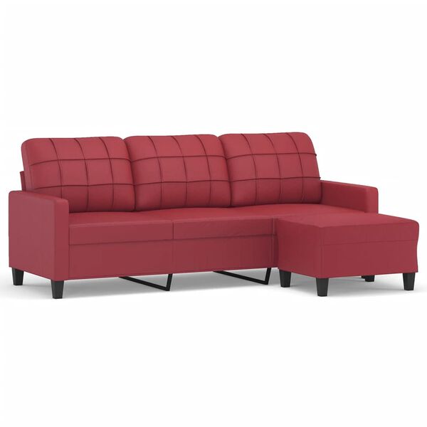 vidaXL 3-seater Sofa With Footstool Wine Red