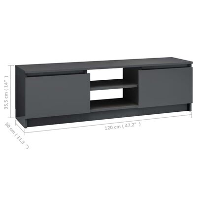 vidaXL TV Cabinet High Gloss Gray 47.2"x11.8"x14" Chipboard
