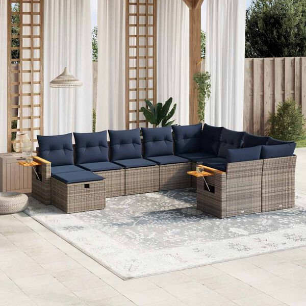 vidaXL 10 Piece Patio Sofa Set with Cushions Grey Poly Rattan (US only)