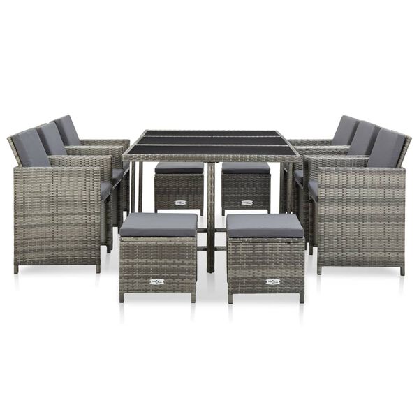 vidaXL Outdoor Dining Set Grey Rattan + Dark Grey Cushion