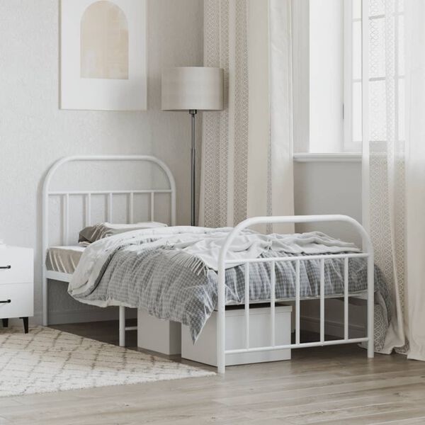 vidaXL Bed Frame White Steel Single Bed Frame Rectangular Single Bed