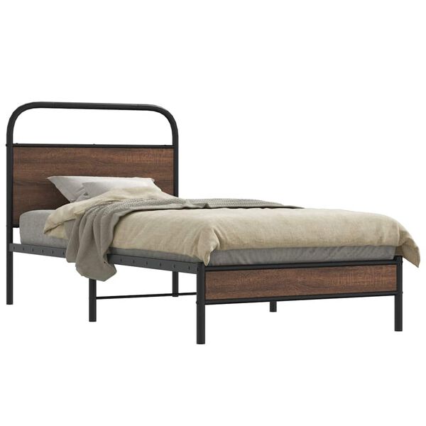 vidaXL Bed Frame Brown Oak Steel Single Classic/Traditional Bed Frame