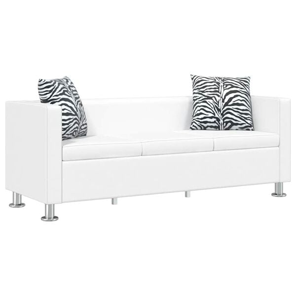 vidaXL Sofa White PVC 3-Seater Durable Couch Rectangular Modern