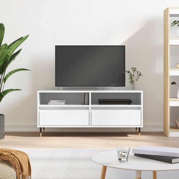 vidaXL TV Cabinet High gloss white Engineered wood, iron