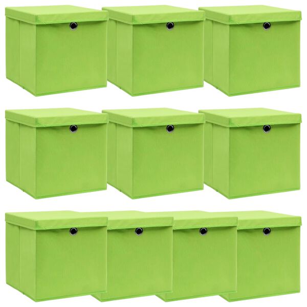 vidaXL Storage Box Set of 10 Green Non-woven fabric (100% polyester)