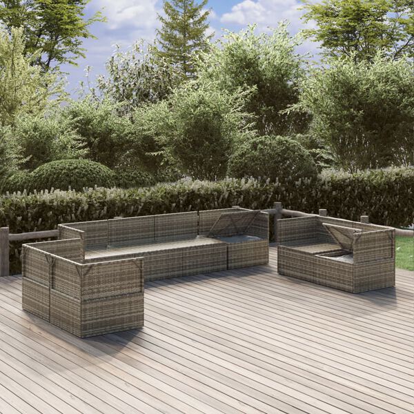 vidaXL Garden Lounge Set Grey PE rattan, powder-coated steel, polyester, PVC