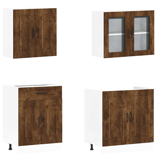 vidaXL Kitchen Cabinet Set Smoked oak Engineered wood and glass
