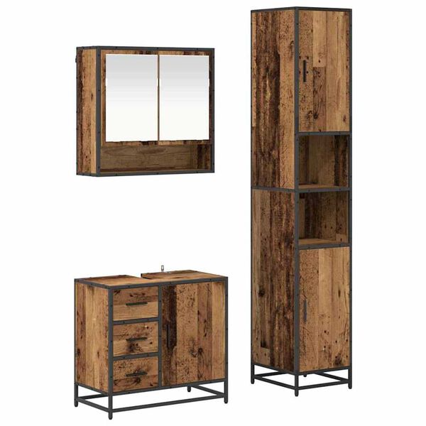 vidaXL Bathroom Furniture Set with Door 3 pcs Old Wood Engineered Wood
