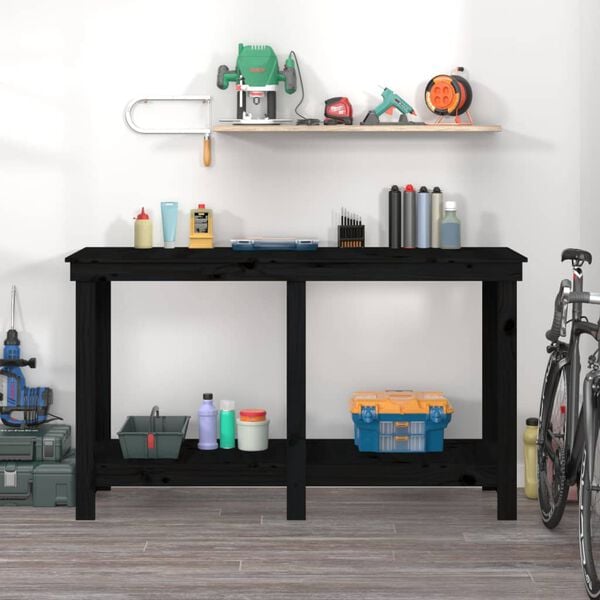 vidaXL Work Bench Black 55.1x19.7x31.5" Solid Wood Pine