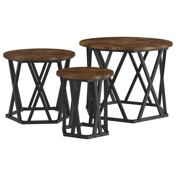 vidaXL Nesting Side Table 3 pcs Smoked Oak Engineered wood and steel