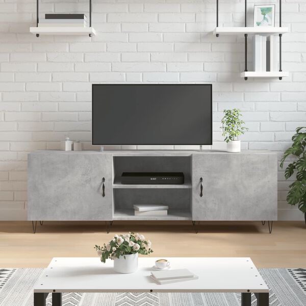 vidaXL TV Cabinet Concrete Grey Engineered Wood, Iron Large TV Cabinet