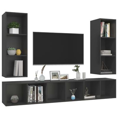 vidaXL Wall-mounted TV Stands 4 Pcs Gray Engineered Wood