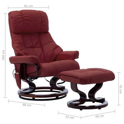 vidaXL Massage Recliner with Ottoman Wine Red Faux Leather and Bentwood