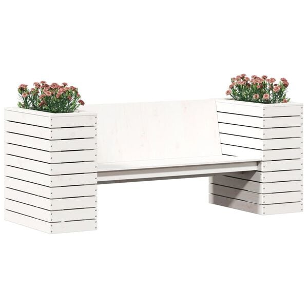 vidaXL Planter Bench White Solid pine wood Medium Planters