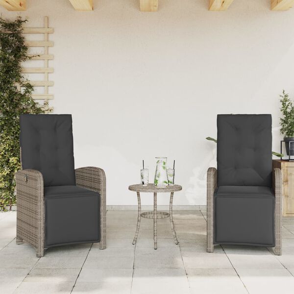 vidaXL Reclining Garden Chair Set of 2 Grey, Dark Grey PE Rattan Medium