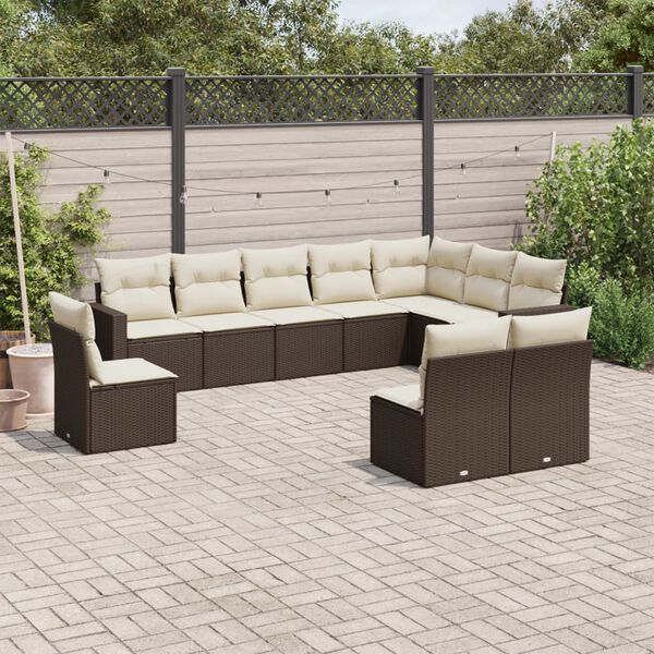 vidaXL Garden Sofa Set Brown with Cream White Cushions