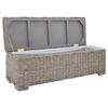 vidaXL Storage Box Grey 43.3 " Natural Kubu Rattan & Solid Wood Mahogany