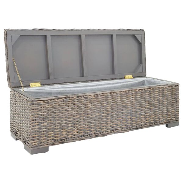 vidaXL Storage Box Grey 43.3 " Natural Kubu Rattan & Solid Wood Mahogany