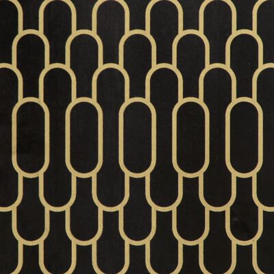 Patterned black and gold decorative surface with repeating arch shapes.