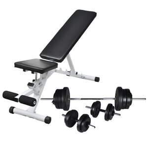vidaXL Workout Bench with Barbell and Dumbbell Set 133.4 lb (90484+90375)