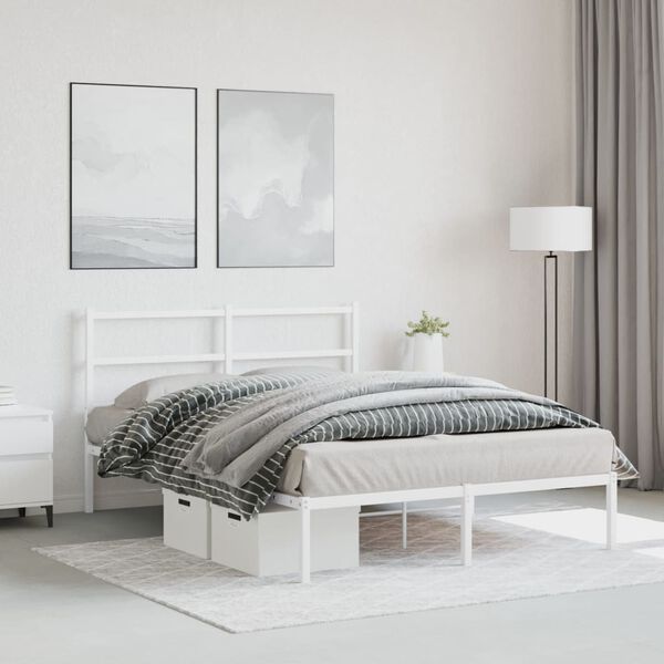 vidaXL Bed Frame White Powder-Coated Steel Full Bed Frame Rectangular