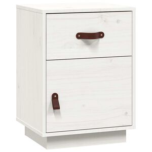 vidaXL Bedside Cabinet White Solid pine wood, faux leather Compact