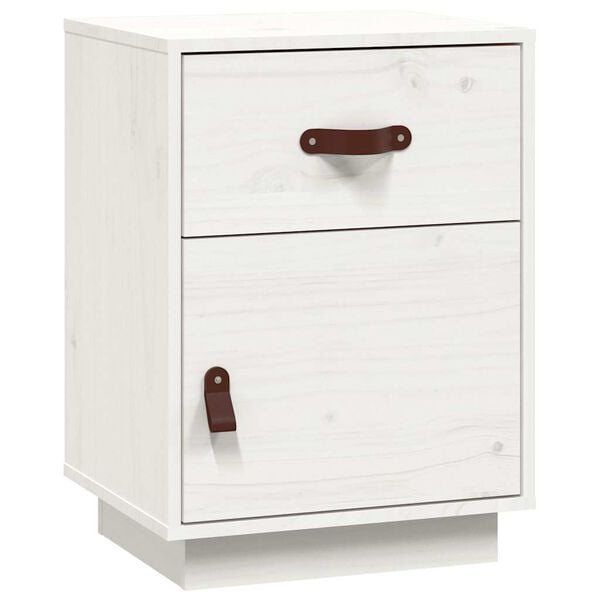 vidaXL Bedside Cabinet White Solid pine wood, faux leather Compact