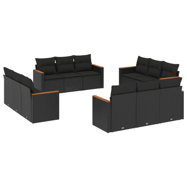 vidaXL Garden Sofa Set Black PE rattan Large Adjustable Armrests