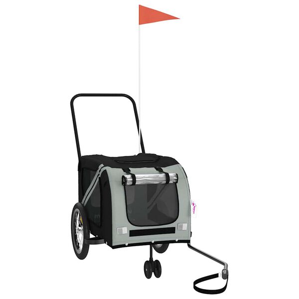 vidaXL Pet Bike Trailer Grey and Black Oxford Fabric and Iron