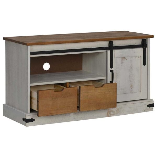 vidaXL TV Cabinet White Solid pine wood, metal 43.3 in x 15.7 in x 23.6 in