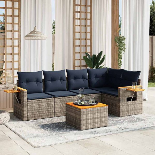 vidaXL 6 Piece Patio Sofa Set with Cushions Grey Poly Rattan (US only)