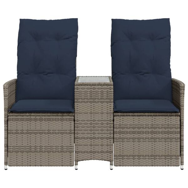 vidaXL Reclining Patio Sofa 2-Seater with Table Gray Poly Rattan