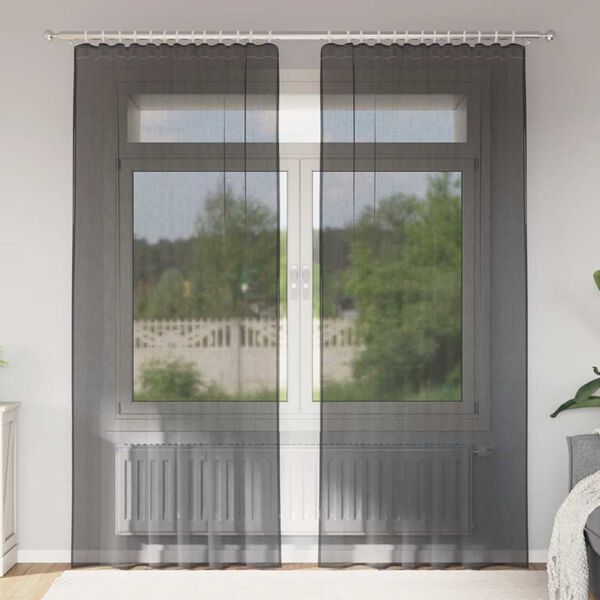 vidaXL Voile Curtains with Rod Pockets 2 pcs Black