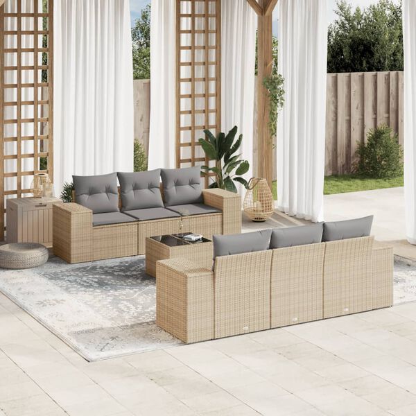 vidaXL Patio Sofa Set Beige PE Rattan Large Modular