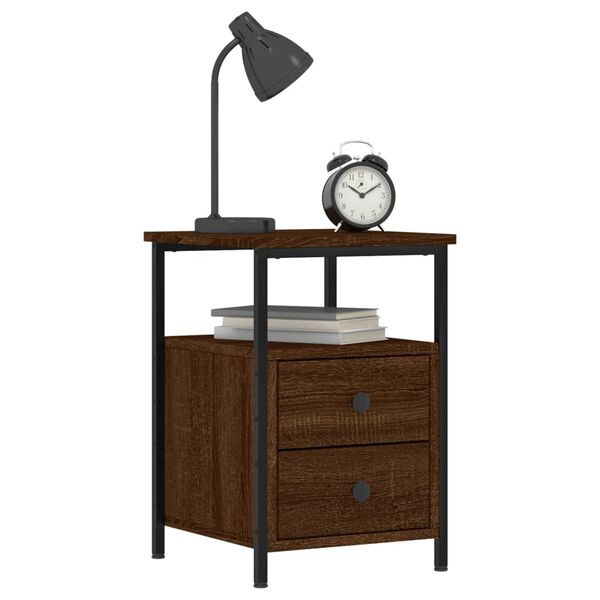vidaXL Bedside Cabinet Brown Oak Engineered wood, Iron Medium