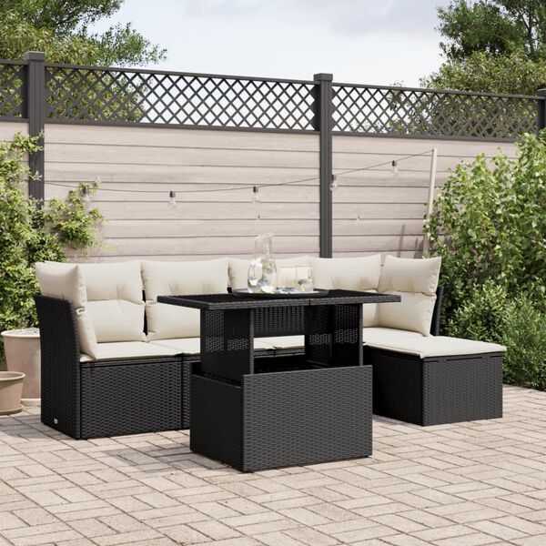 vidaXL Garden Sofa Set Black, Cream White PE rattan, Powder-coated steel