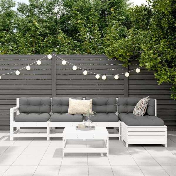 vidaXL Garden Sofa Set White Solid pine wood Large Modular