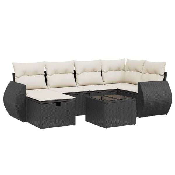 vidaXL Garden Sofa Set Black Poly Rattan 7 Piece Modular