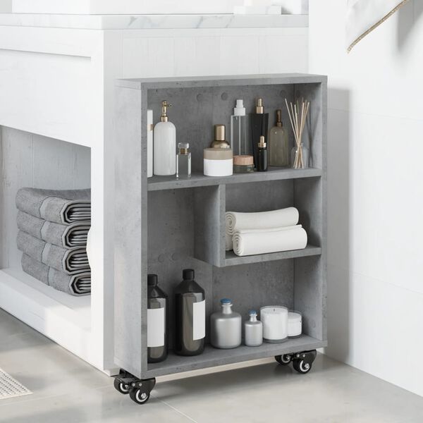 vidaXL Narrow Storage Trolley Concrete Grey Engineered Wood Narrow