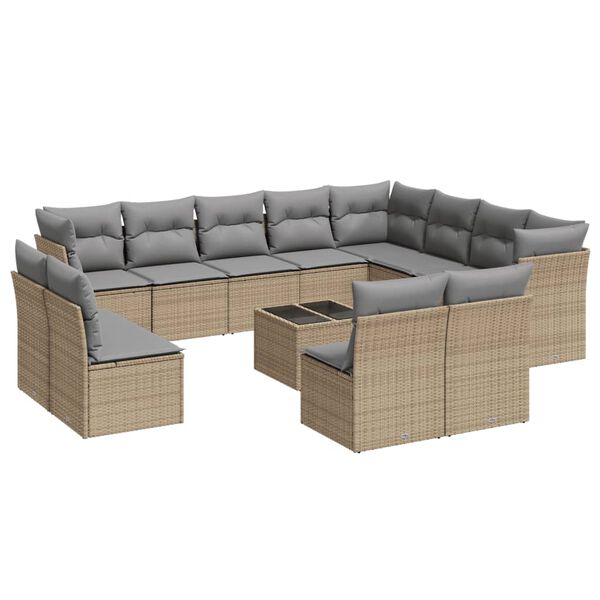 vidaXL Garden Sofa Set Beige PE rattan Large Modular Garden Sofa Set