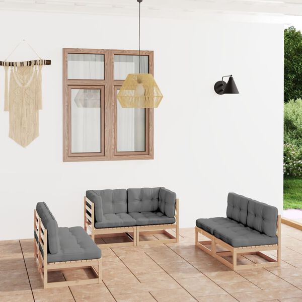 vidaXL Garden Lounge Set Natural Wood Solid Pine Wood, Polyester Modular