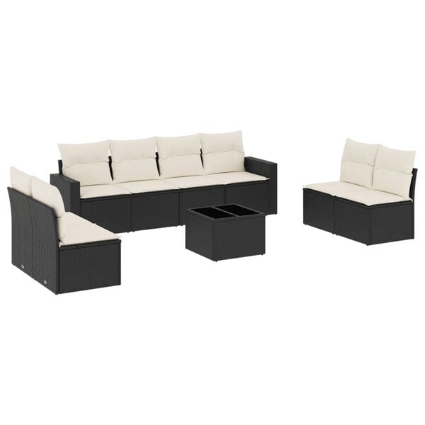vidaXL Garden Sofa Set Black PE Rattan 9-piece set Removable Covers
